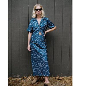 Ciao Lucia  Hester Silk Shirt & Concetta Silk Skirt Navy Floral Small